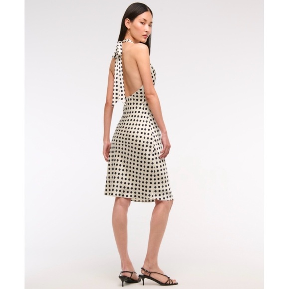 Abercrombie & Fitch Halter Knee-Length Slip Dress Black Polka Dot - Picture 4 of 10
